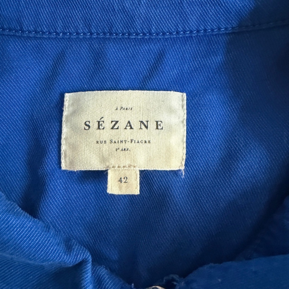 Sezane Brooklyn Jumpsuit Long Sleeve Belted Utility Blue Women's 10 Good Patina - Picture 2 of 9